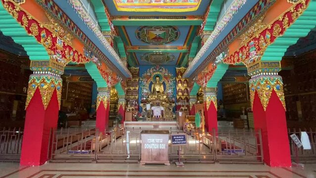 Wide view of Buddha Statue inside of the Buddhasikkhalay Monastery at Bodhgaya in Bihar northeast India.
