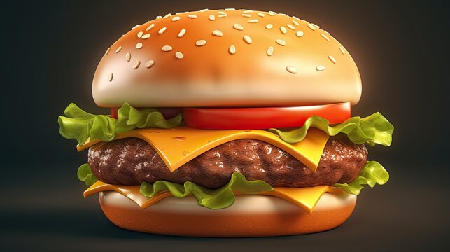 Burger with lettuce, tomato, onion. Fast food hamburger with cheese. Beef cheeseburger. Generative AI