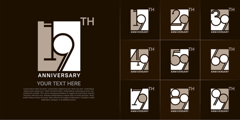set of anniversary logotype brown and white color in square for special celebration event