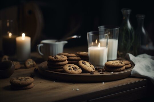 Picture of milk and cookies. Generative AI