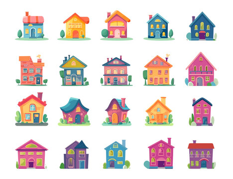 house flat cartoon style, cute and colorful illustration