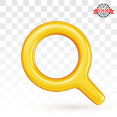 Yellow glossy loupe or magnifying glass icon. Magnifier icon isolated on transparent background. Realistic 3D vector graphics in plastic cartoon style
