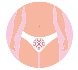 Female organs on the body of a girl pain sick uterus vector illustration