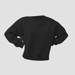 3D rendering female crop sweatshirt mockup with bent arms, no body, canvas bella shirt, front view, isolated on background.