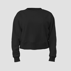 Fashion crop sweatshirt template 3D rendering, front view, no body, canvas bella clothing, isolated on background.