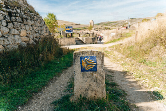 Way Marking sign on Trail of the Way of St James Pilgrimage Trail Camino de Santiago - sep 2022