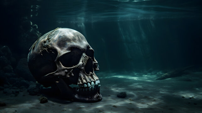 Skelett Schädel unterwasser auf dem Meeresgrund