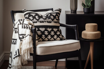 Sofa design noir et blanc avec un coussin » IA générative