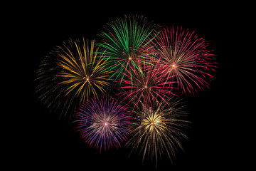 Image generated with AI. Fireworks on black background.