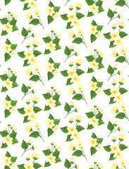 黄色い小花と緑の葉のシームレスパターン
