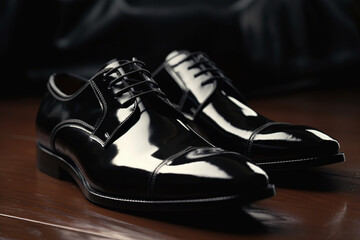 Chaussures de ville d'homme noires brillantes » IA générative - obrazy, fototapety, plakaty