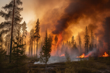 Gros plan sur les arbres d'une forêt incendiée » IA générative