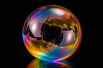 Grosse bulle de savon arc en ciel sur fond noir &raquo; IA g&eacute;n&eacute;rative