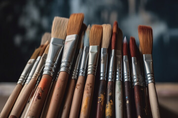 Fototapeta premium Gros plan sur des pinceaux pleins de peinture » IA générative