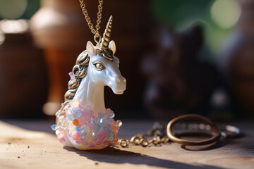 Un pendentif de licorne avec des pierres pr&eacute;cieuses color&eacute;es &raquo; IA g&eacute;n&eacute;rative