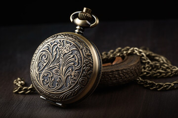 Une belle montre à gousset en or avec des ornements » IA générative