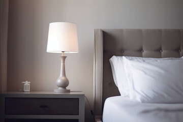 Lampe de chevet design grise sur une table de nuit » IA générative