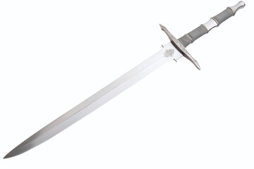 Une épée design en métal sur un fond blanc » IA générative - obrazy, fototapety, plakaty