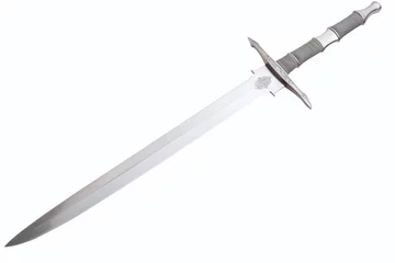 Fototapeten Une épée design en métal sur un fond blanc » IA générative © Maelgoa