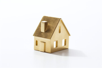 Sculpture maison en or sur fond blanc » IA générative