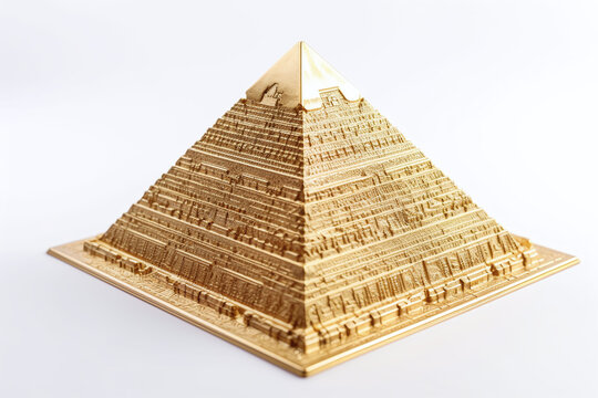 Sculpture de pyramide &eacute;gyptienne en or sur fond blanc &raquo; IA g&eacute;n&eacute;rative