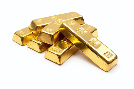 Six lingots d'or sur fond blanc &raquo; IA g&eacute;n&eacute;rative