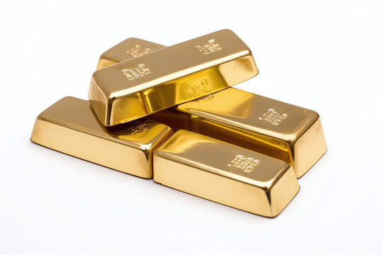 Cinq lingots d'or sur fond blanc &raquo; IA g&eacute;n&eacute;rative