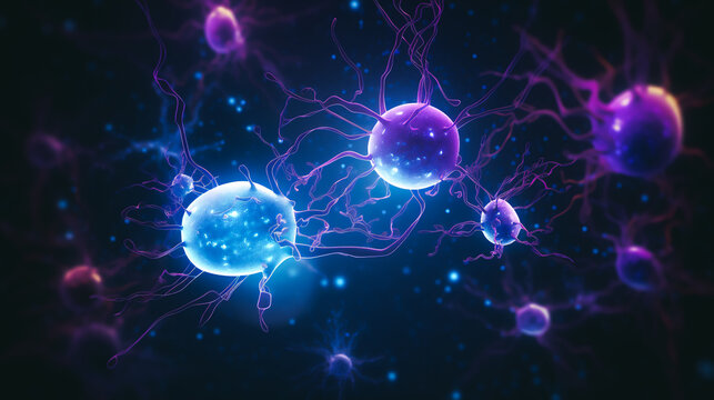 neutrophils (a type of white blood cells) intertwined with nerve cells Generative AI
