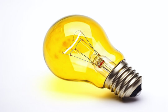 Gros plan d'une ampoule jaune sur fond blanc &raquo; IA g&eacute;n&eacute;rative