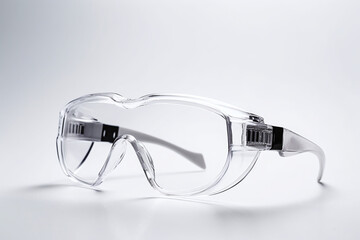 Des lunettes de sécurité transparentes sur fond gris » IA générative - obrazy, fototapety, plakaty