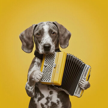 Dog playing the accordion. Generative AI.
