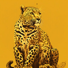 Leopard on yellow background. Generative AI.