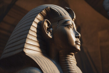 Gros plan sur la sculpture d'un sphinx au temps des pharaons » IA générative - obrazy, fototapety, plakaty