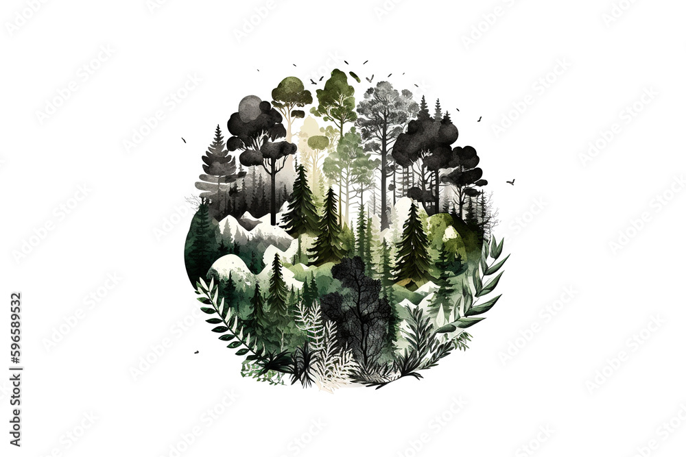 Poster forest illustration is isolated on a white background. generated by ai