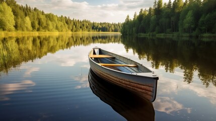 Fototapeta premium Boat on a river with ripples.