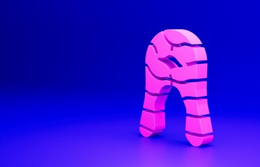 Pink Fish steak icon isolated on blue background. Minimalism concept. 3D render illustration