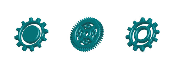 set of 3 Gears icon isolated on white background. Setting Gear 3d icon. 3d rendering, 3d Illustration Setting or Cogwheel Icon for creative user interface, web design symbol