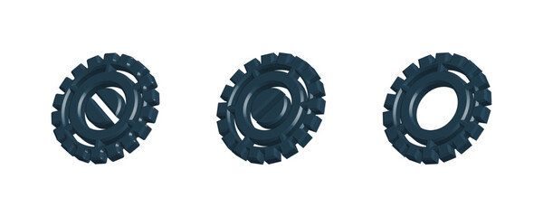 set of 3 Gears icon isolated on white background. Setting Gear 3d icon. 3d rendering, 3d Illustration Setting or Cogwheel Icon for creative user interface, web design symbol