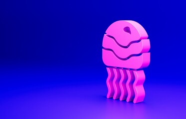 Pink Jellyfish icon isolated on blue background. Minimalism concept. 3D render illustration