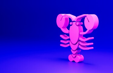 Pink Lobster icon isolated on blue background. Minimalism concept. 3D render illustration