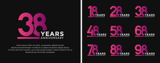 set of anniversary logo style purple and white color on black background for celebration
