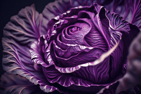 Red Cabbage Close up view. Generative AI.