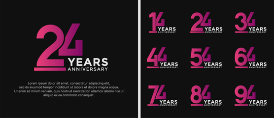 set of anniversary logo style purple and white color on black background for celebration
