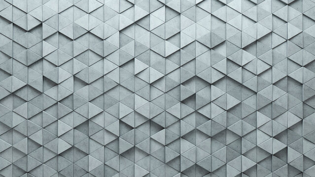 Polished Tiles arranged to create a 3D wall. Concrete, Futuristic Background formed from Triangular blocks. 3D Render