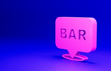 Pink Alcohol or beer bar location icon isolated on blue background. Symbol of drinking, pub, club, bar. Minimalism concept. 3D render illustration