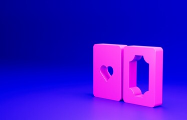 Pink Deck of playing cards icon isolated on blue background. Casino gambling. Minimalism concept. 3D render illustration