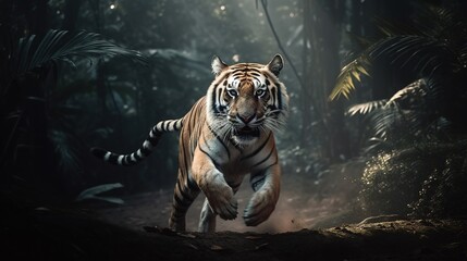 Majestic Tiger in Leap. Generative AI