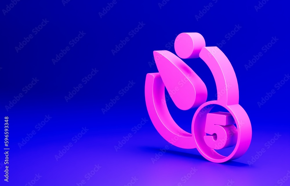 Poster pink camera timer icon isolated on blue background. photo exposure. stopwatch timer 5 seconds. minim