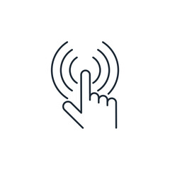 Pointer to click. Button touch.Vector linear icon isolated on white background.