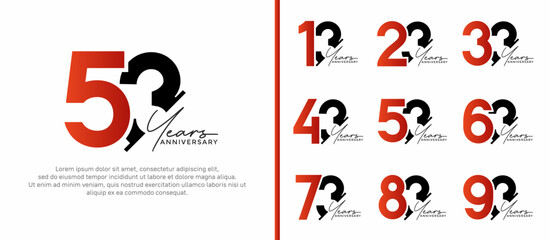 set of anniversary logo style orange and black color on white background for special moment